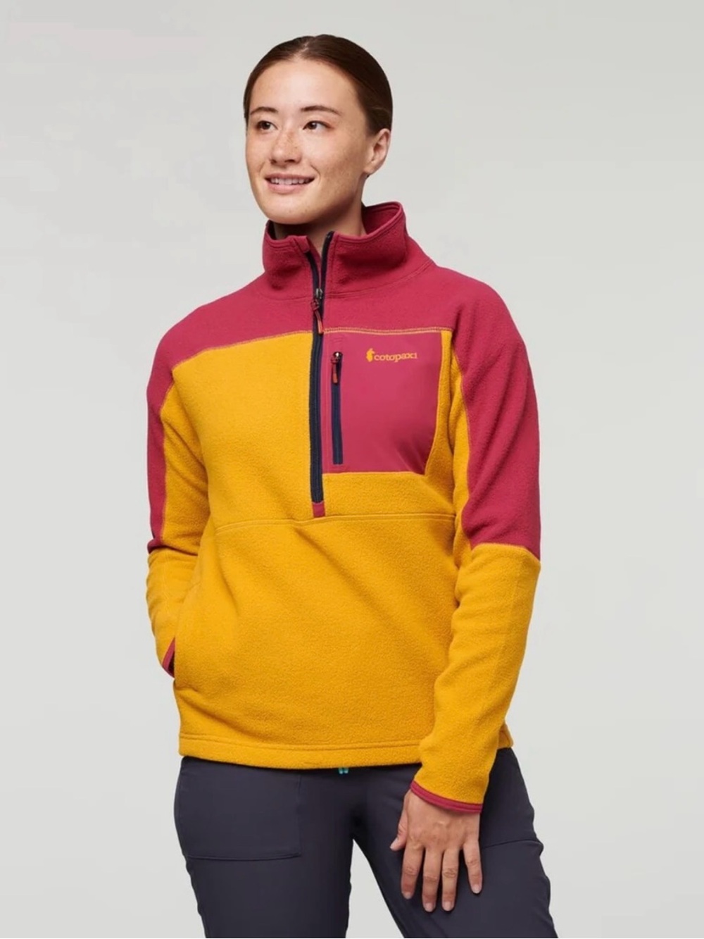 Cotopaxi Abrazo Fleece Half-Zip Jacket Pullover XL Mustard & Raspberry Outdoor
